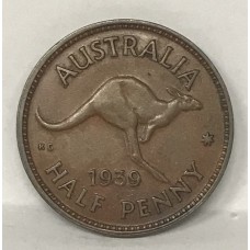 AUSTRALIA 1939 . HALF 1/2  PENNY . ROO . KEY DATE . VERY SCARCE